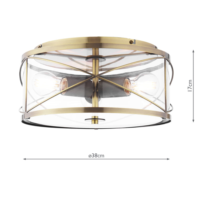 Laura Ashley Beckworth 3 Light Flush Antique Brass and Glass • LA3756586-Q
