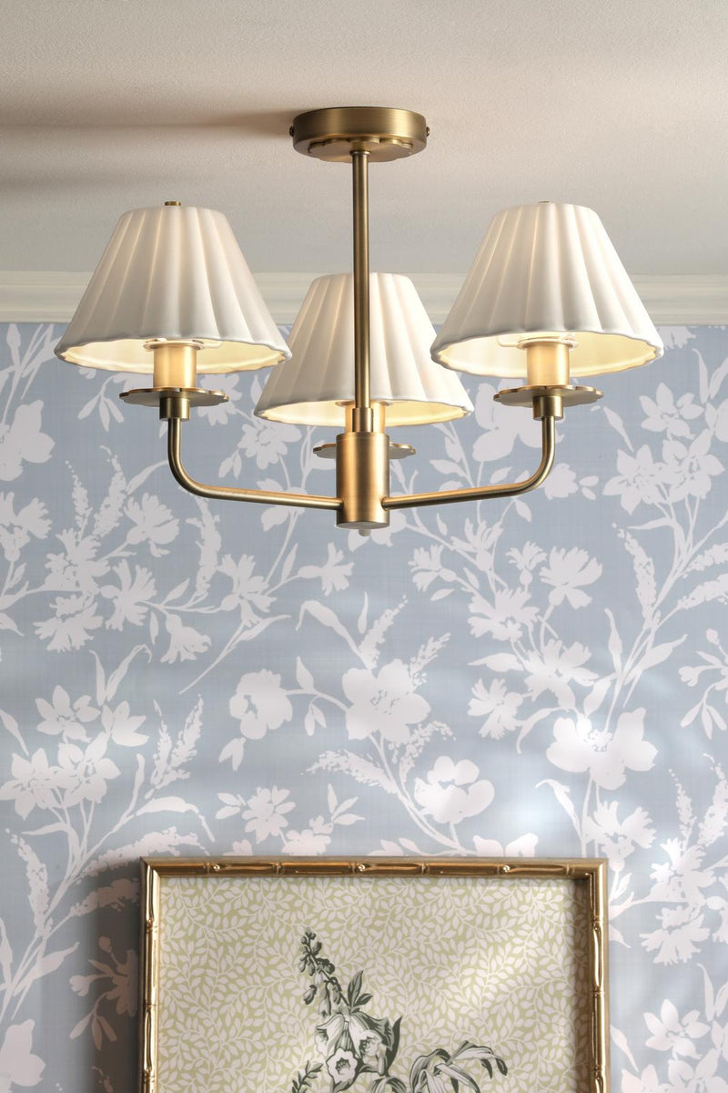 Laura Ashley Mixbury 3 Light Semi-Flush Matt Antique Brass and White Ceramic • LA3756587-Q
