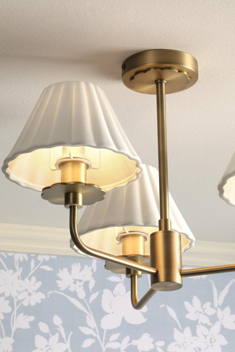 Laura Ashley Mixbury 3 Light Semi-Flush Matt Antique Brass and White Ceramic • LA3756587-Q