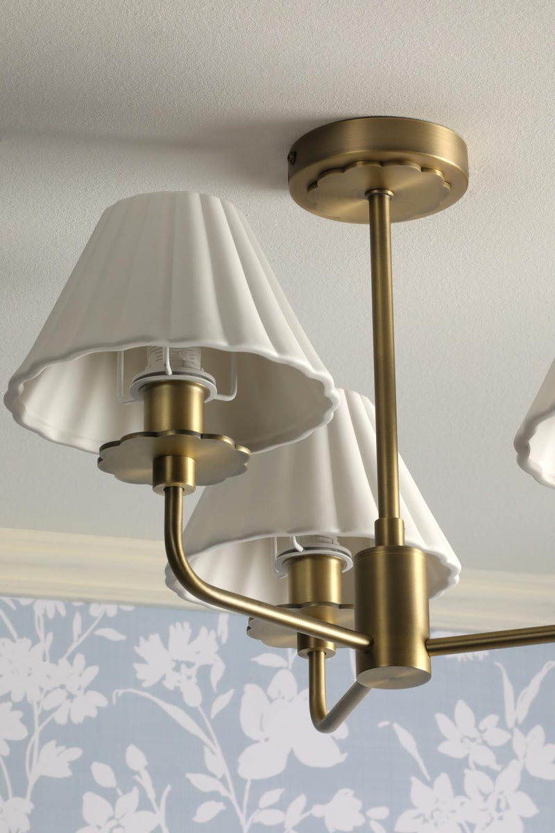 Laura Ashley Mixbury 3 Light Semi-Flush Matt Antique Brass and White Ceramic • LA3756587-Q