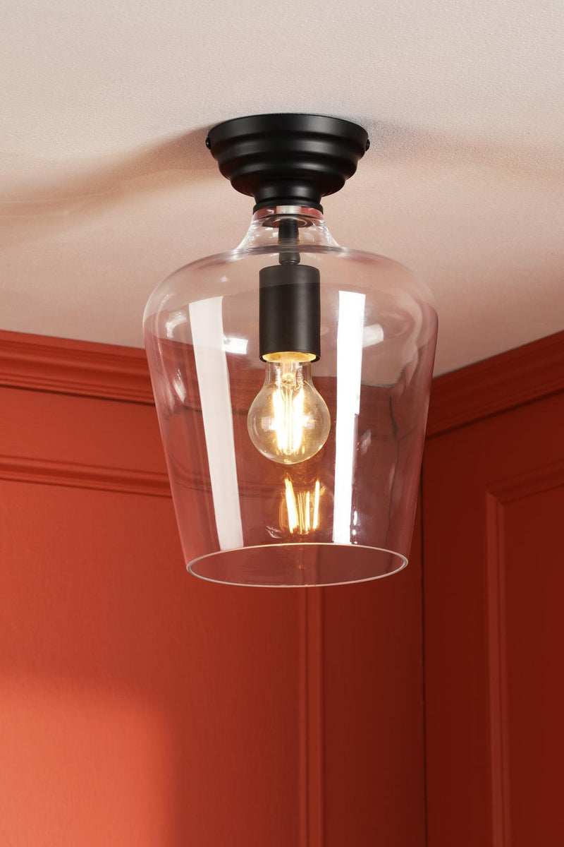 Laura Ashley Ockley Semi-Flush Matt Black and Glass • LA3756589-Q