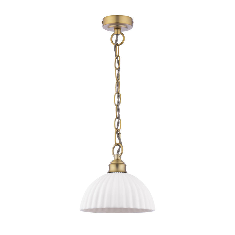 Laura Ashley Durford Small Pendant Matt Antique Brass and White • LA3756590-Q
