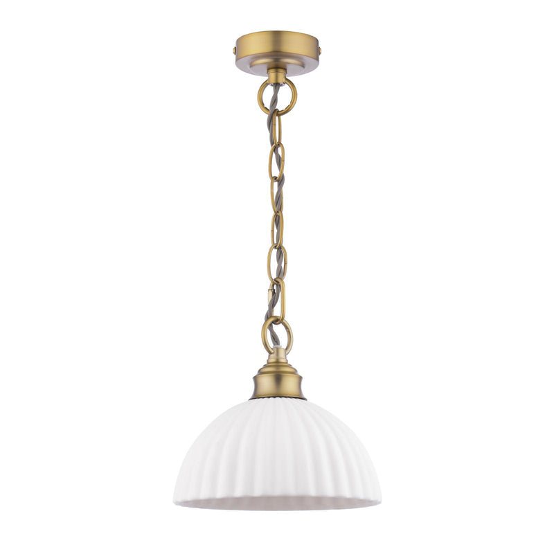Laura Ashley Durford Small Pendant Matt Antique Brass and White • LA3756590-Q