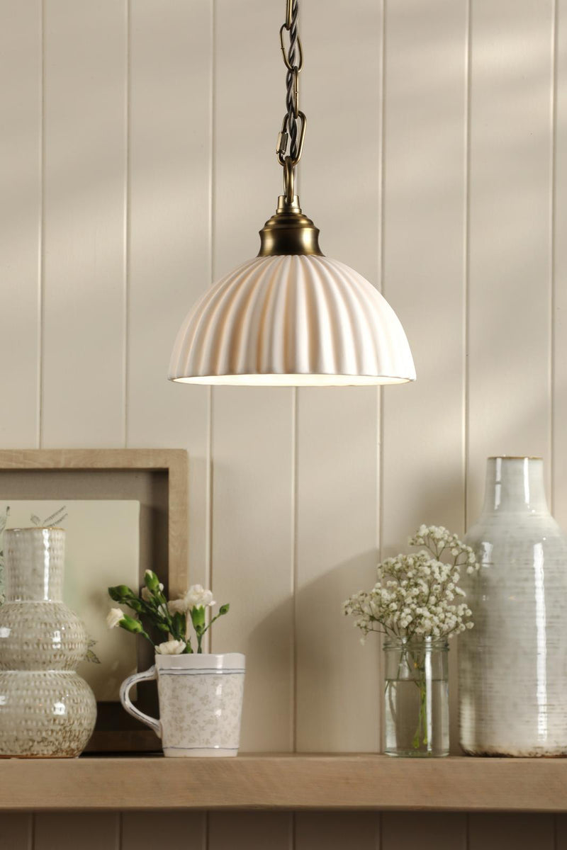 Laura Ashley Durford Small Pendant Matt Antique Brass and White • LA3756590-Q