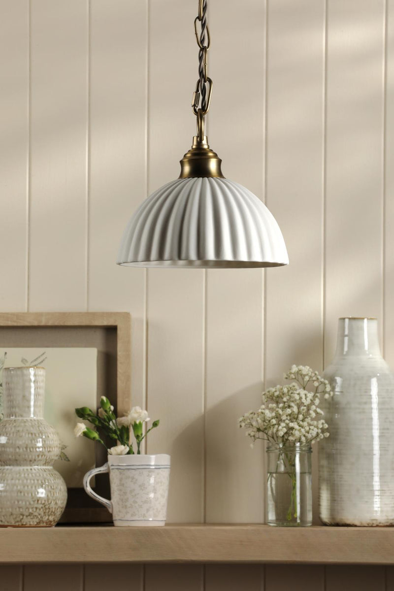 Laura Ashley Durford Small Pendant Matt Antique Brass and White • LA3756590-Q