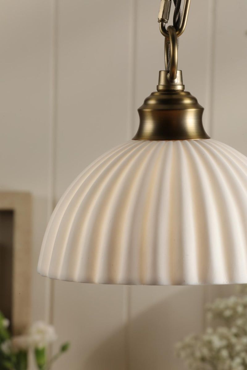 Laura Ashley Durford Small Pendant Matt Antique Brass and White • LA3756590-Q