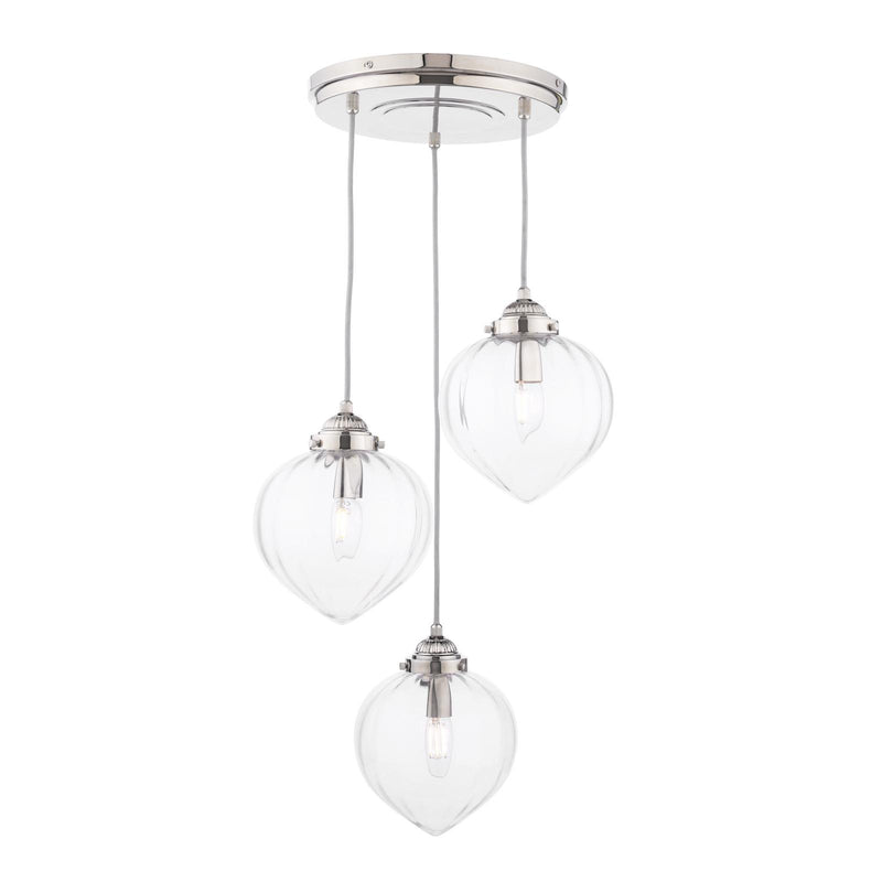 Laura Ashley Whitham 3 Light Cluster Pendant Polished Nickel and Ribbed Glass • LA3756592-Q