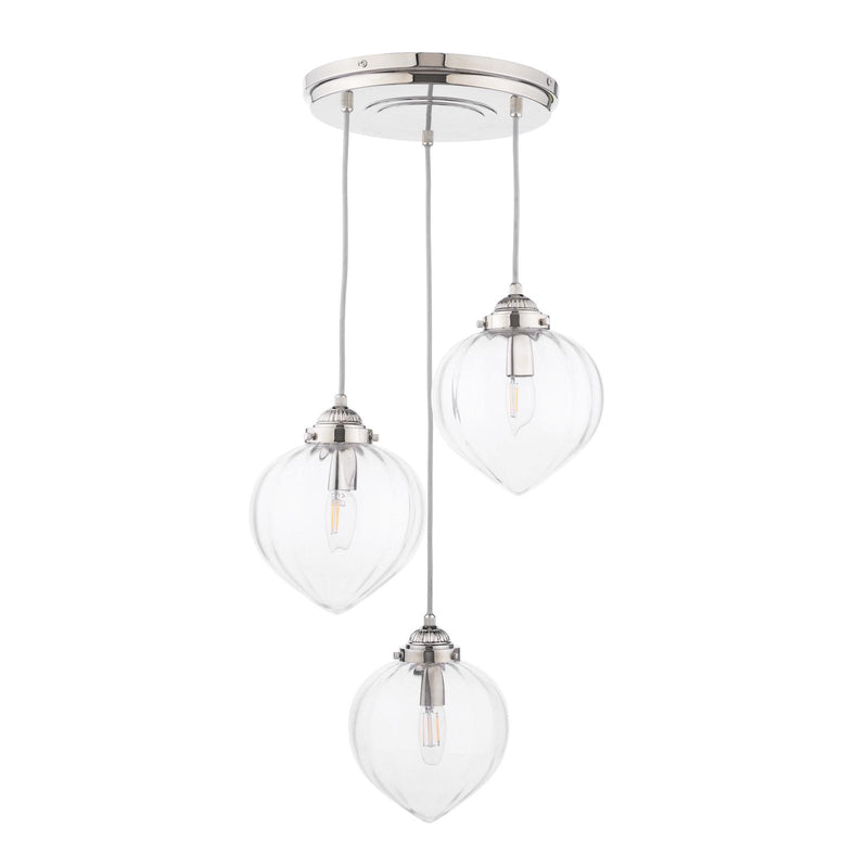 Laura Ashley Whitham 3 Light Cluster Pendant Polished Nickel and Ribbed Glass • LA3756592-Q