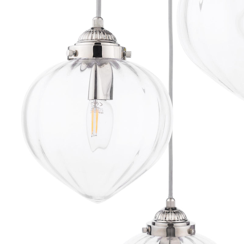 Laura Ashley Whitham 3 Light Cluster Pendant Polished Nickel and Ribbed Glass • LA3756592-Q