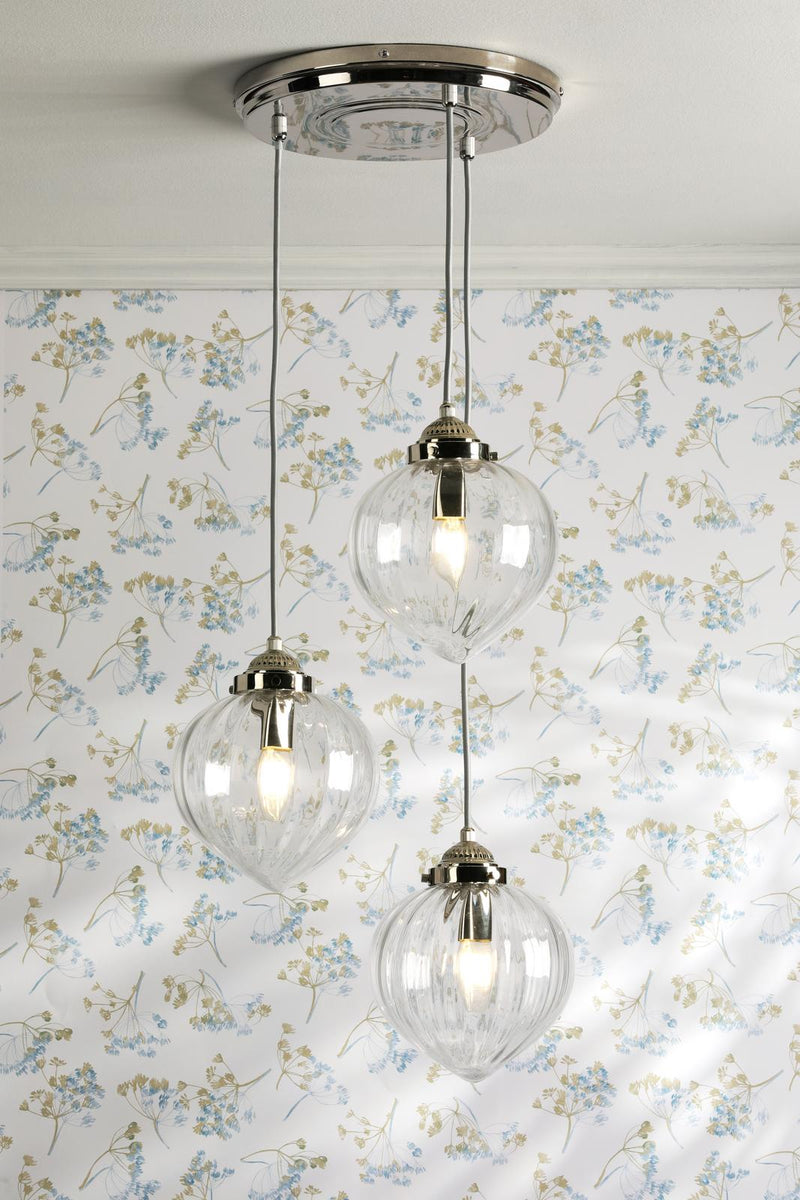 Laura Ashley Whitham 3 Light Cluster Pendant Polished Nickel and Ribbed Glass • LA3756592-Q