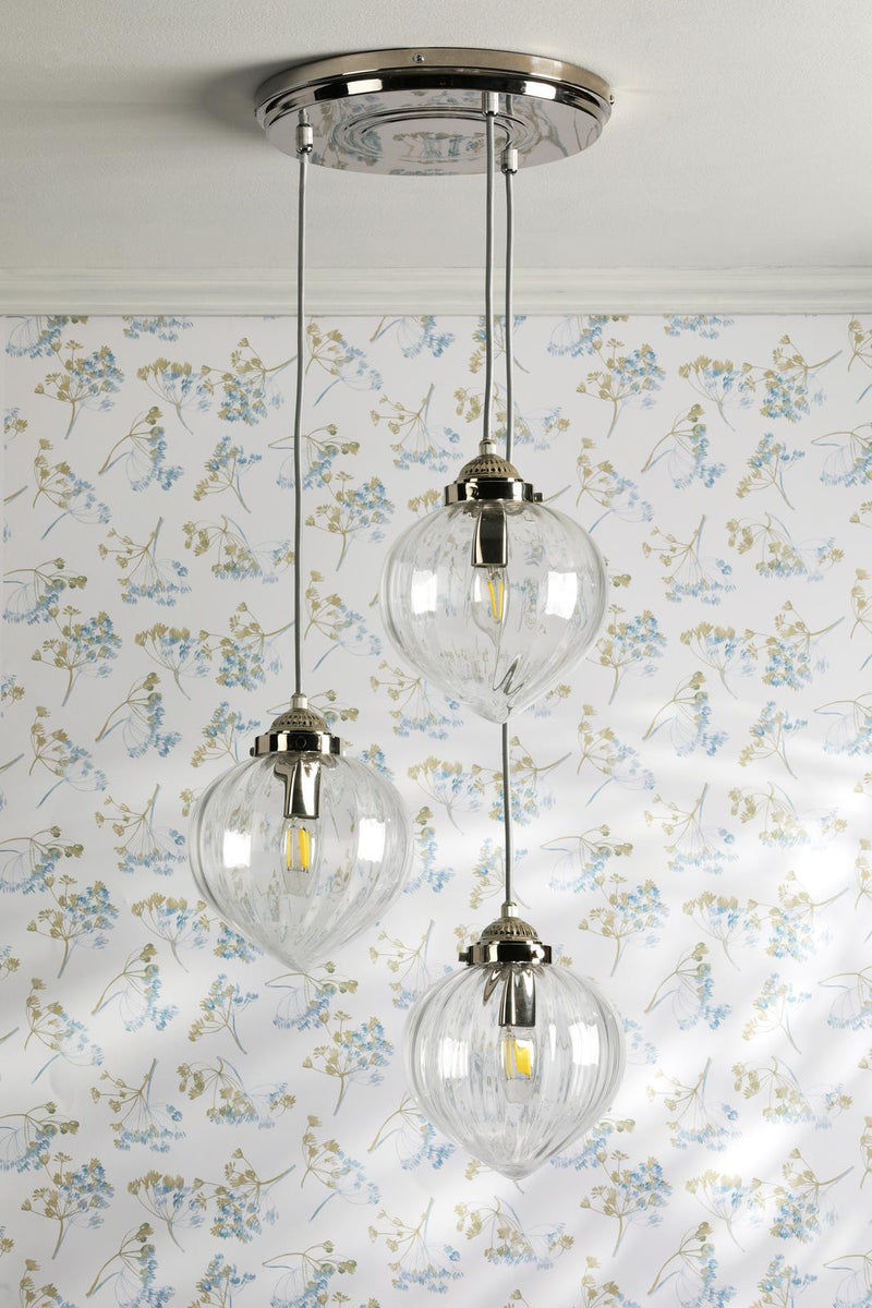 Laura Ashley Whitham 3 Light Cluster Pendant Polished Nickel and Ribbed Glass • LA3756592-Q