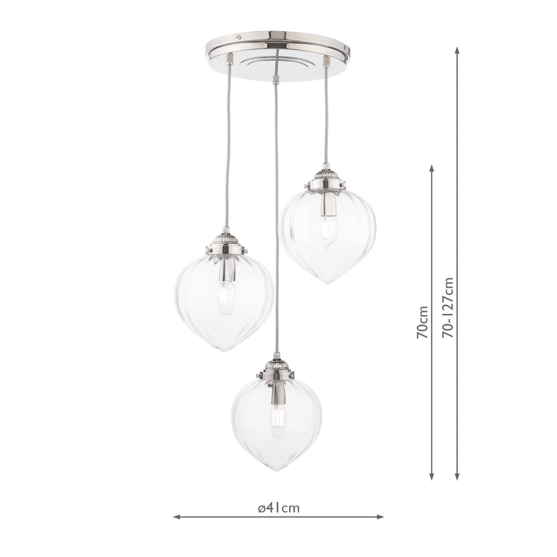 Laura Ashley Whitham 3 Light Cluster Pendant Polished Nickel and Ribbed Glass • LA3756592-Q