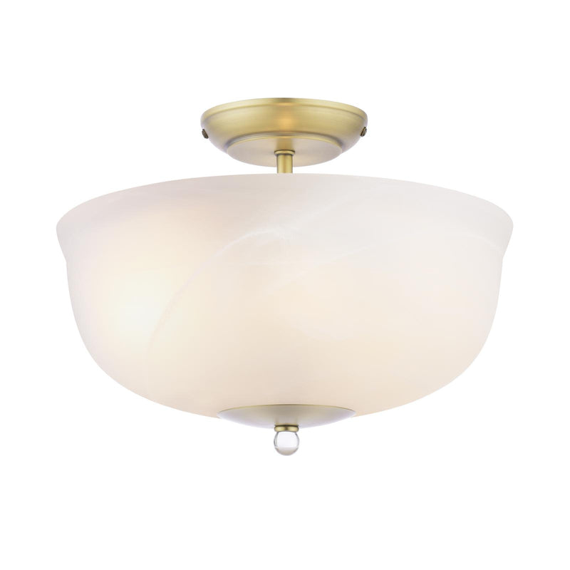 Laura Ashley Cossington 2 Light Semi-Flush Matt Antique Brass and White Marble Effect Glass • LA3756594-Q