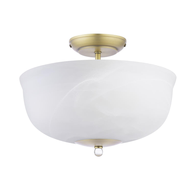 Laura Ashley Cossington 2 Light Semi-Flush Matt Antique Brass and White Marble Effect Glass • LA3756594-Q
