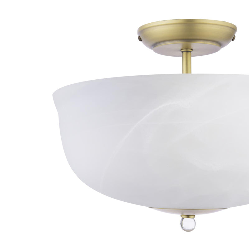 Laura Ashley Cossington 2 Light Semi-Flush Matt Antique Brass and White Marble Effect Glass • LA3756594-Q