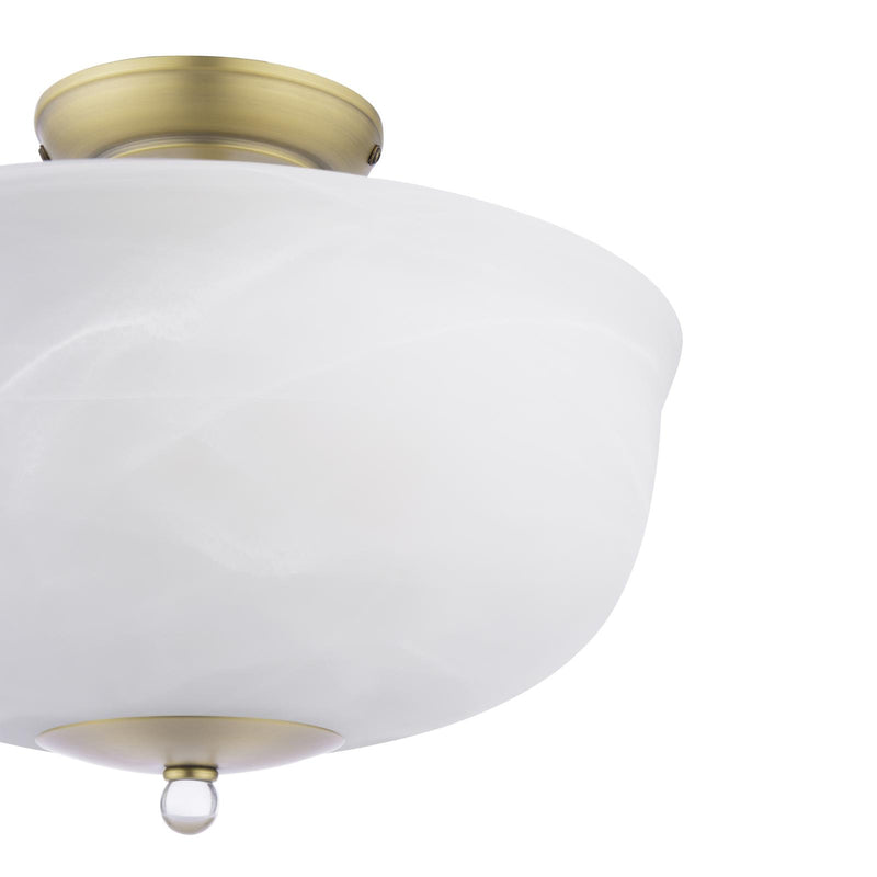 Laura Ashley Cossington 2 Light Semi-Flush Matt Antique Brass and White Marble Effect Glass • LA3756594-Q