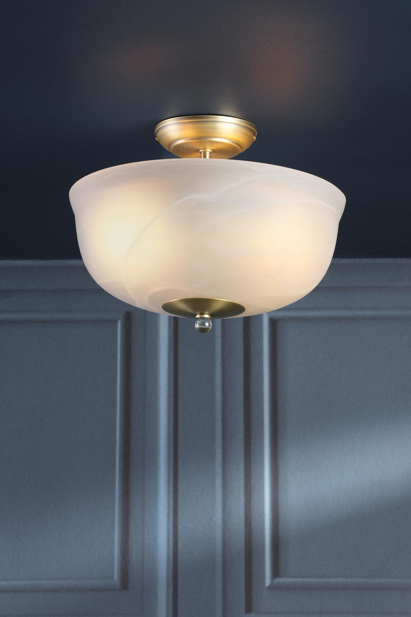 Laura Ashley Cossington 2 Light Semi-Flush Matt Antique Brass and White Marble Effect Glass • LA3756594-Q