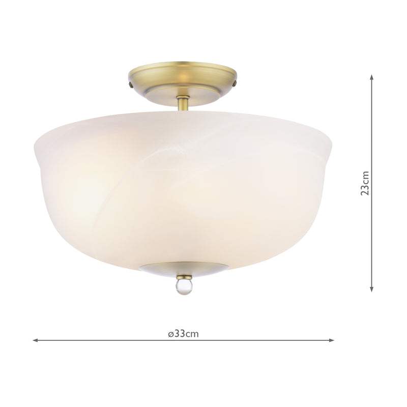 Laura Ashley Cossington 2 Light Semi-Flush Matt Antique Brass and White Marble Effect Glass • LA3756594-Q