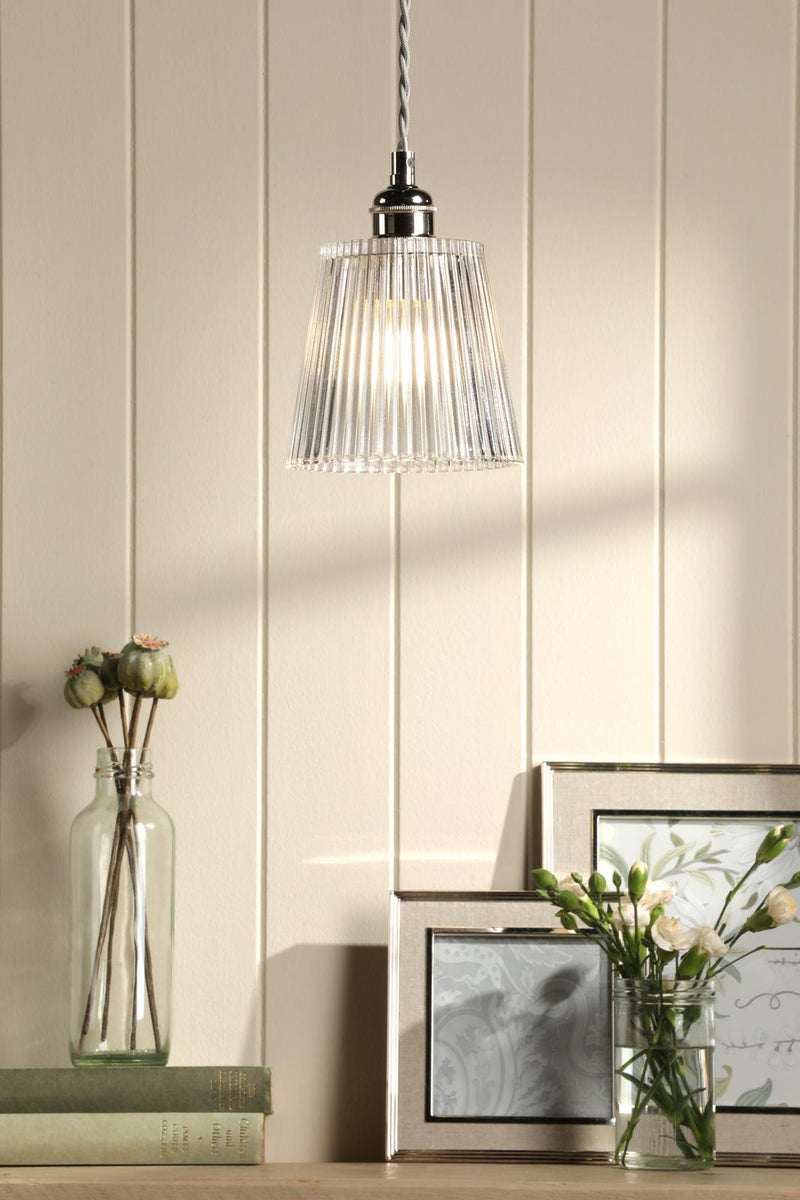 Laura Ashley Callaghan Pendant Polished Nickel and Ribbed Glass • LA3756595-Q