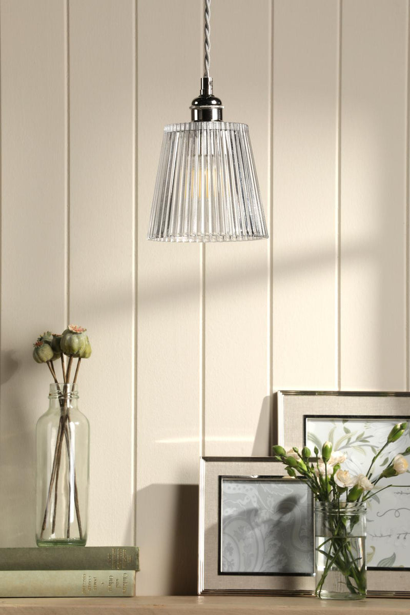 Laura Ashley Callaghan Pendant Polished Nickel and Ribbed Glass • LA3756595-Q