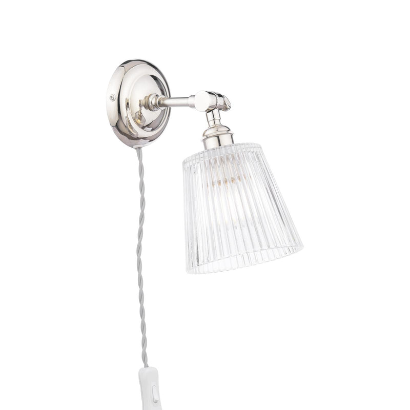 Laura Ashley Callaghan Plugged Wall Light Polished Nickel and Ribbed Glass • LA3756596-Q