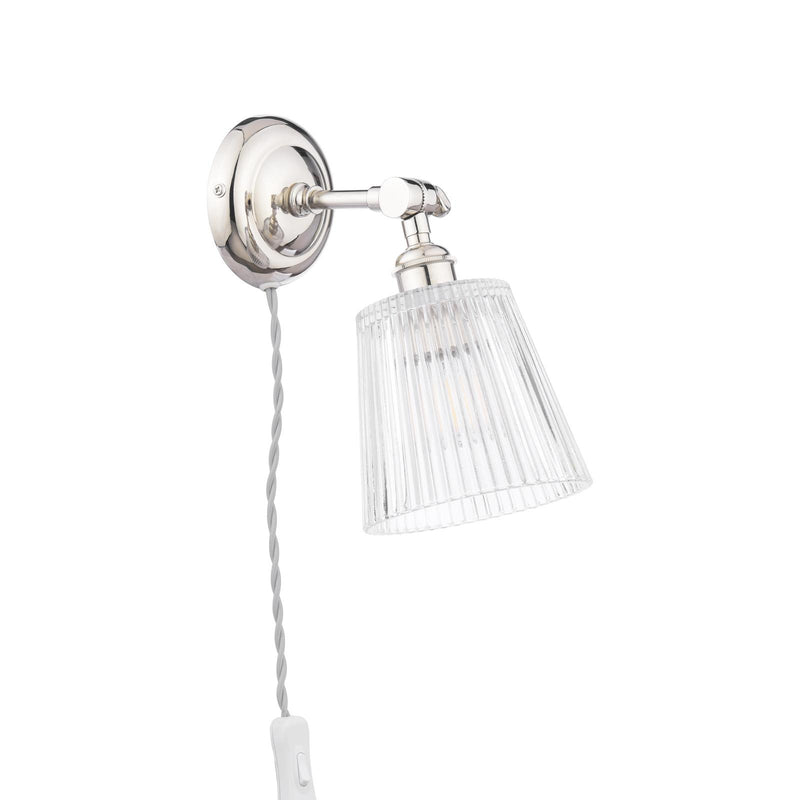 Laura Ashley Callaghan Plugged Wall Light Polished Nickel and Ribbed Glass • LA3756596-Q
