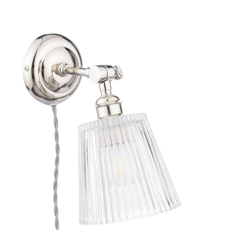 Laura Ashley Callaghan Plugged Wall Light Polished Nickel and Ribbed Glass • LA3756596-Q