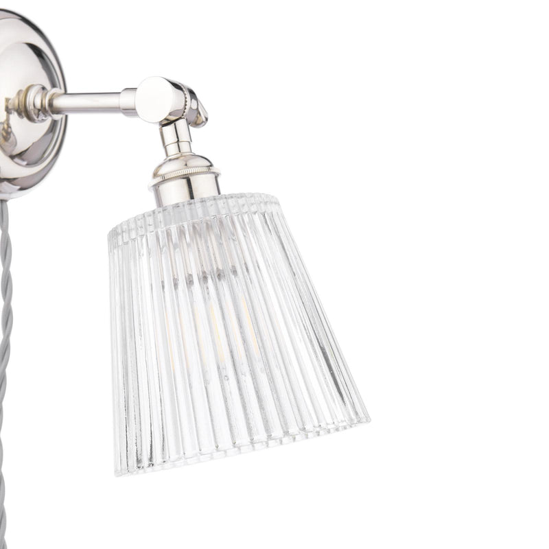 Laura Ashley Callaghan Plugged Wall Light Polished Nickel and Ribbed Glass • LA3756596-Q