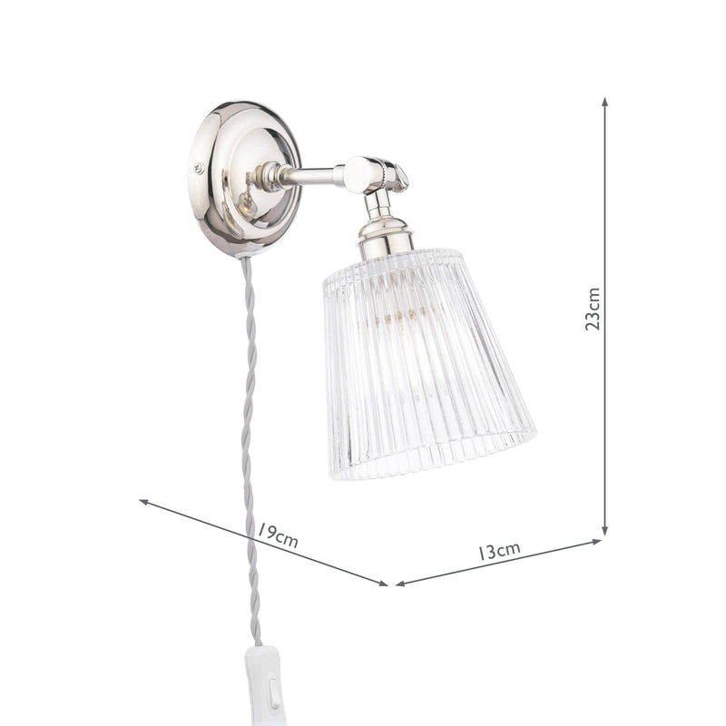 Laura Ashley Callaghan Plugged Wall Light Polished Nickel and Ribbed Glass • LA3756596-Q