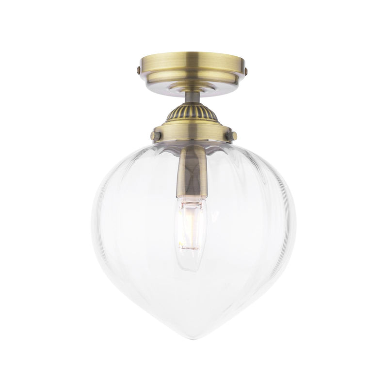 Laura Ashley Whitham Bathroom Ceiling Light Antique Brass and Ribbed Glass IP44 • LA3756597-Q