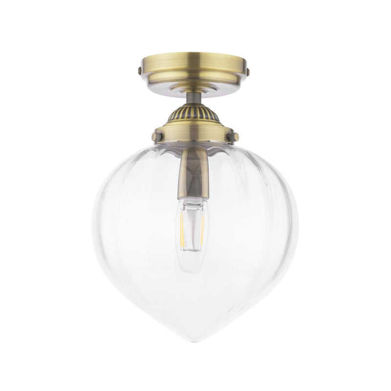Laura Ashley Whitham Bathroom Ceiling Light Antique Brass and Ribbed Glass IP44 • LA3756597-Q
