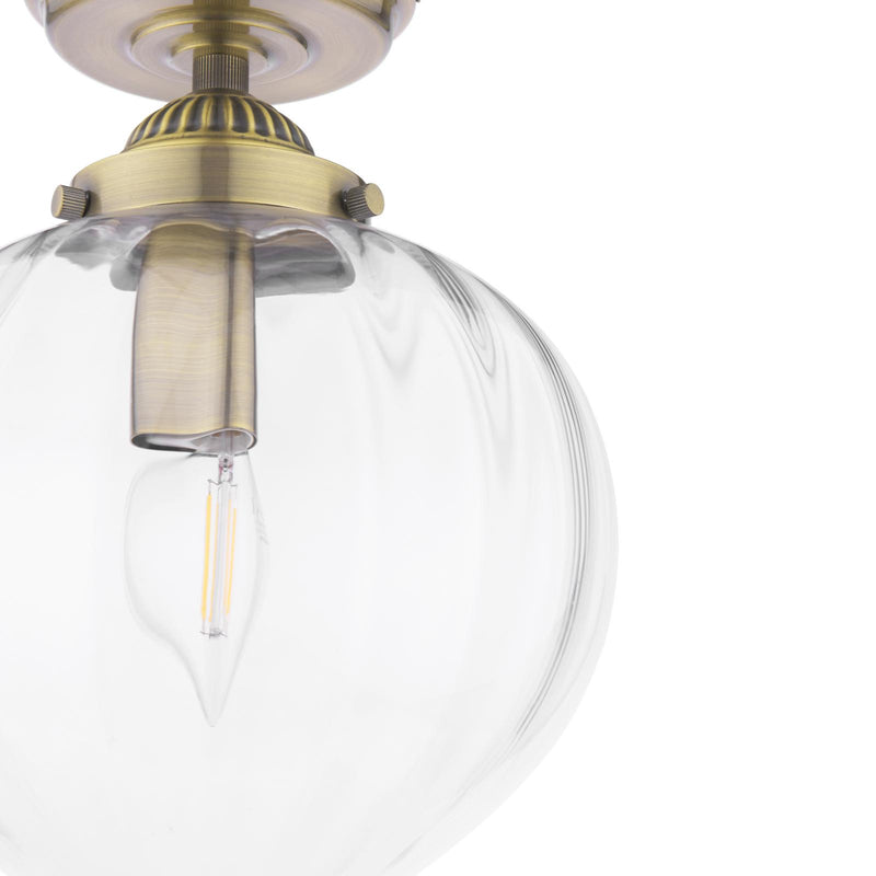 Laura Ashley Whitham Bathroom Ceiling Light Antique Brass and Ribbed Glass IP44 • LA3756597-Q