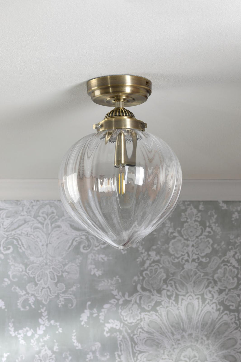 Laura Ashley Whitham Bathroom Ceiling Light Antique Brass and Ribbed Glass IP44 • LA3756597-Q