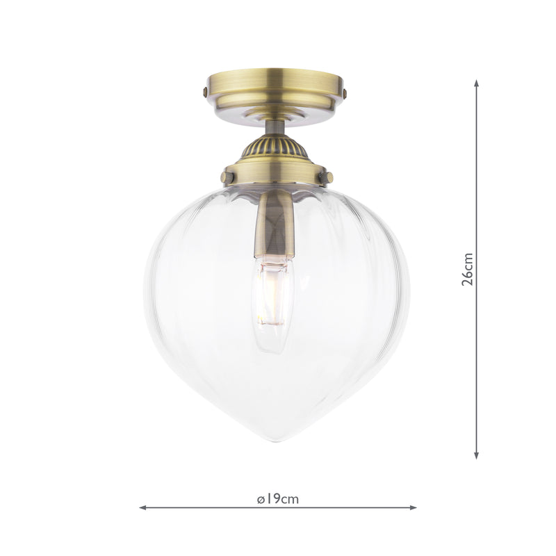 Laura Ashley Whitham Bathroom Ceiling Light Antique Brass and Ribbed Glass IP44 • LA3756597-Q