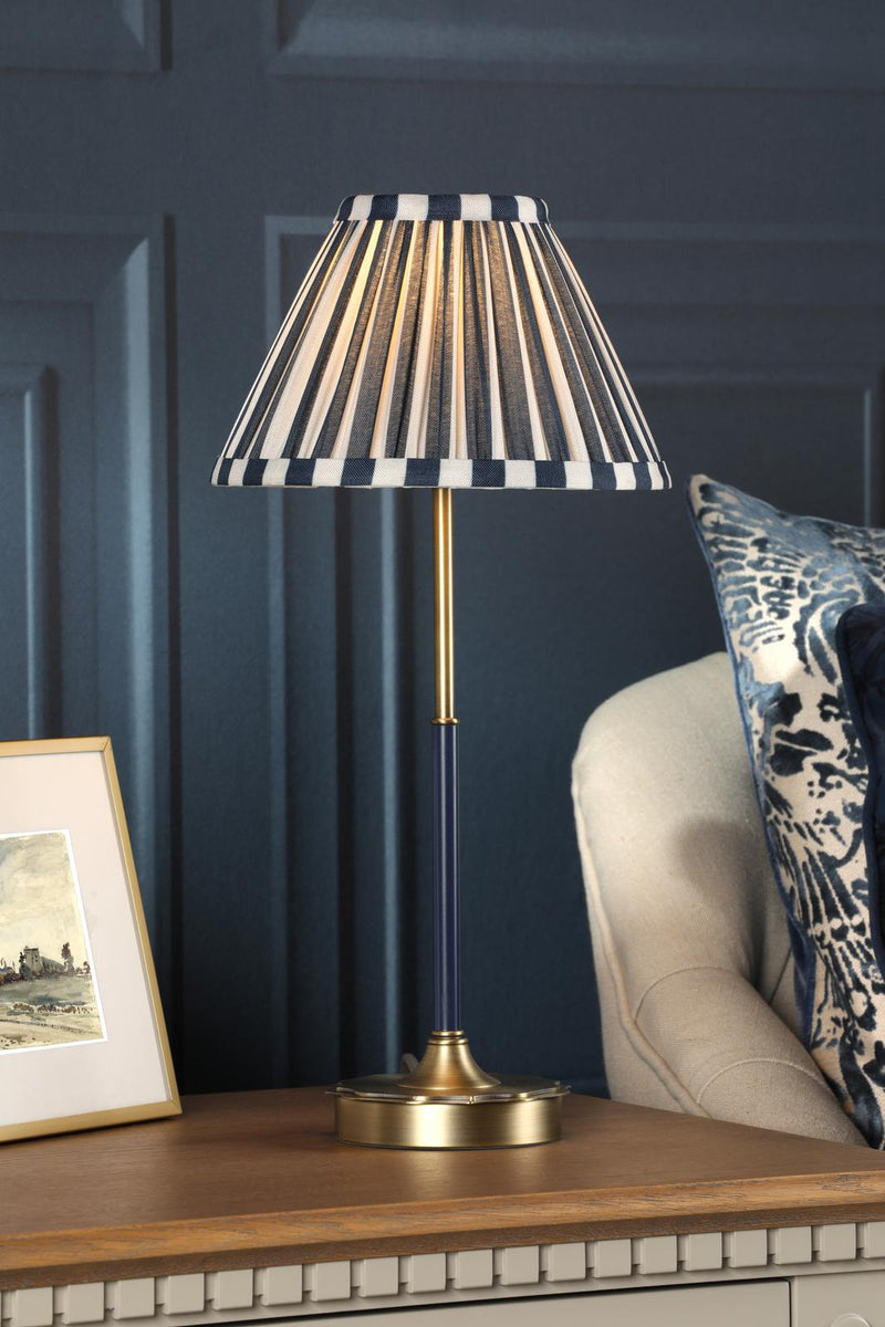 Laura Ashley Denwick Table Lamp Matt Antique Brass and Satin Blue With Shade • LA3756598-Q