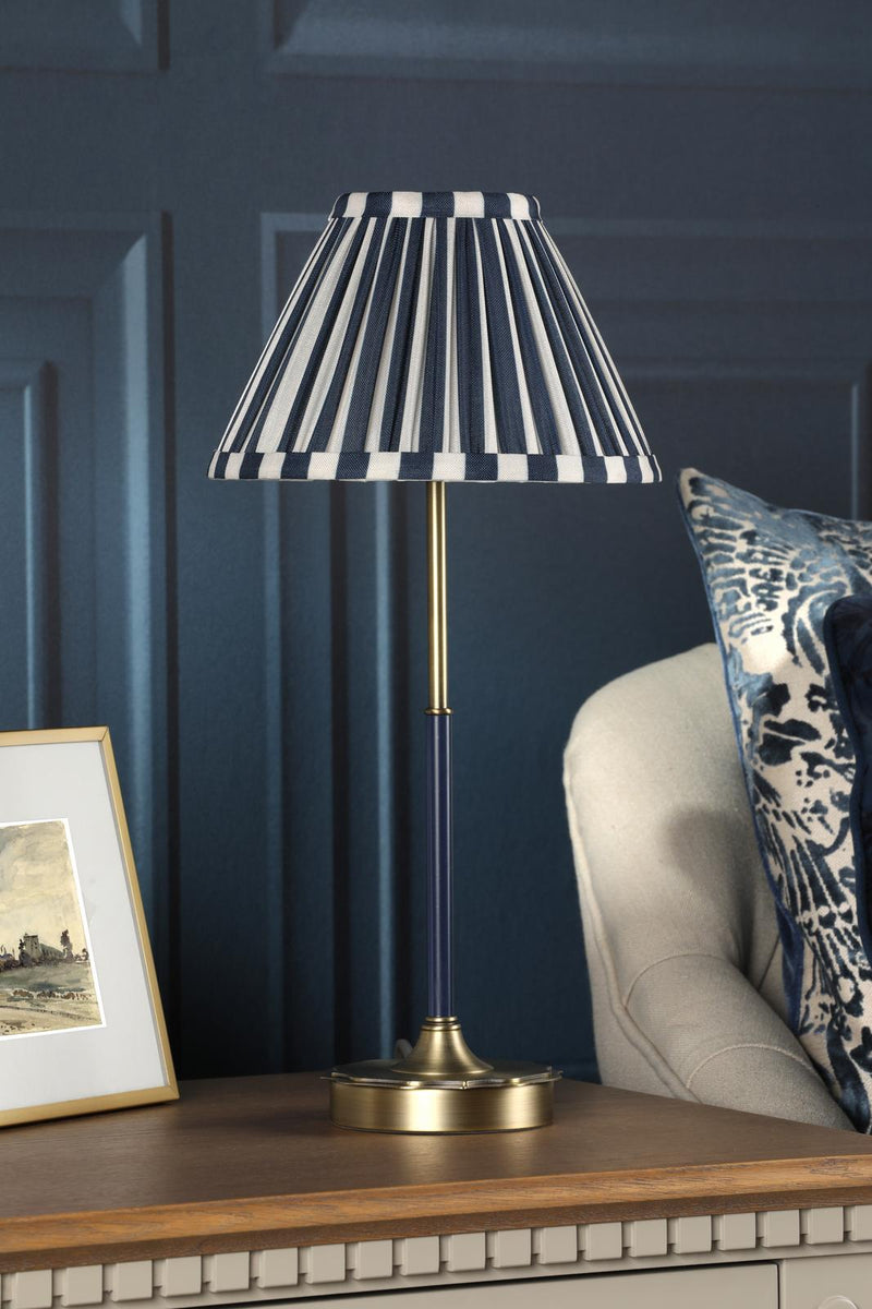 Laura Ashley Denwick Table Lamp Matt Antique Brass and Satin Blue With Shade • LA3756598-Q