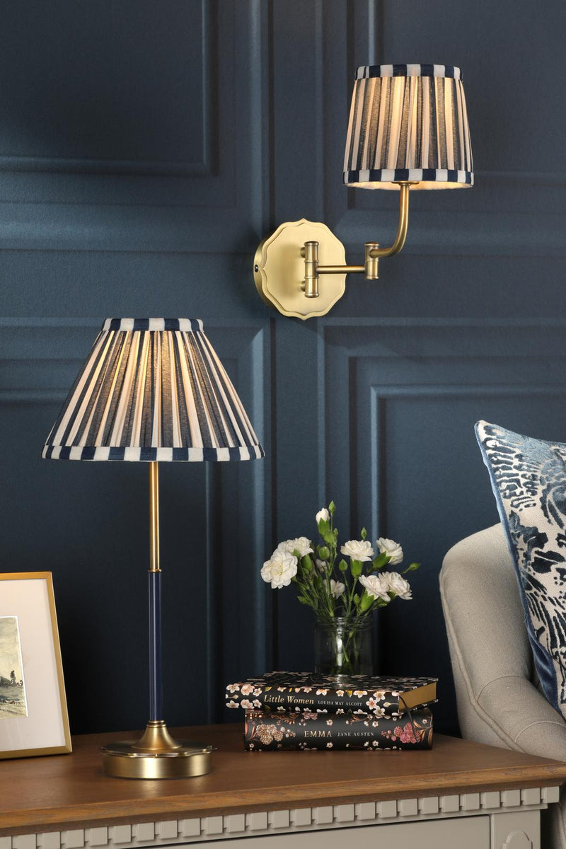 Laura Ashley Denwick Table Lamp Matt Antique Brass and Satin Blue With Shade • LA3756598-Q