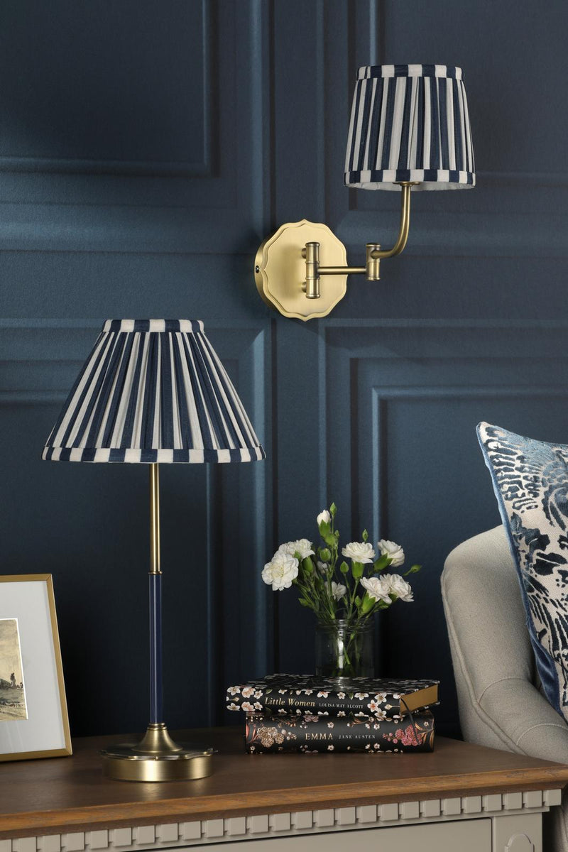 Laura Ashley Denwick Table Lamp Matt Antique Brass and Satin Blue With Shade • LA3756598-Q