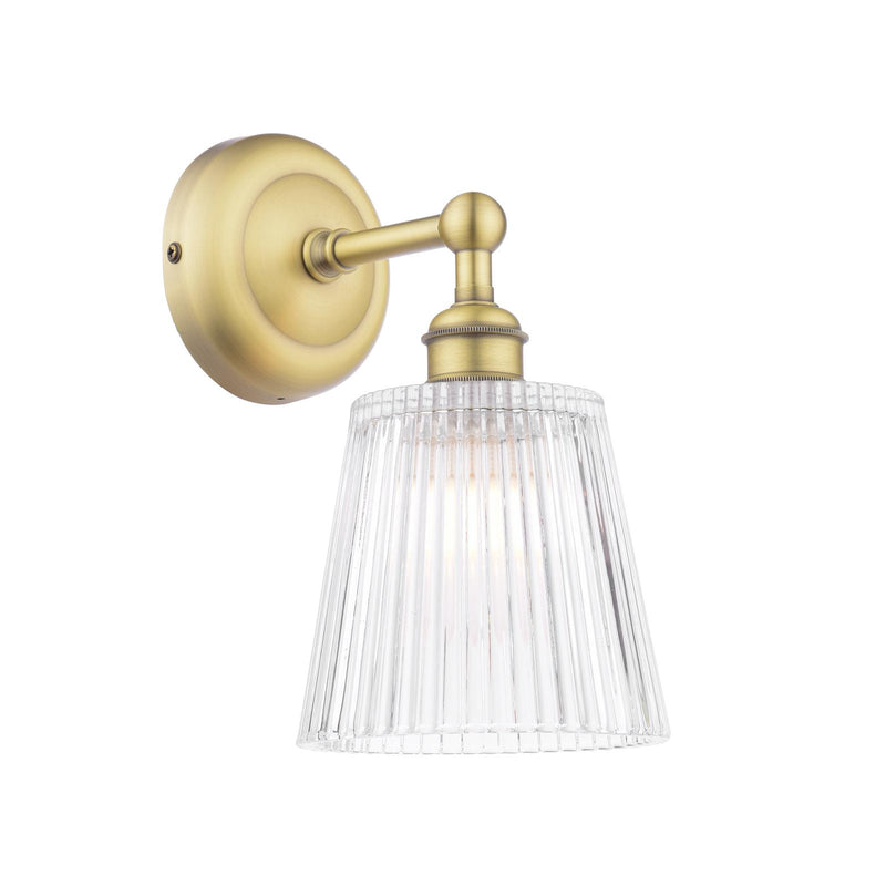 Laura Ashley Callaghan Bathroom Wall Light Matt Antique Brass and Ribbed Glass IP44 • LA3756600-Q