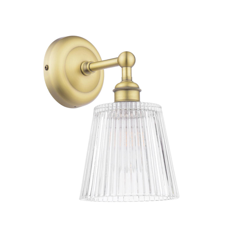Laura Ashley Callaghan Bathroom Wall Light Matt Antique Brass and Ribbed Glass IP44 • LA3756600-Q