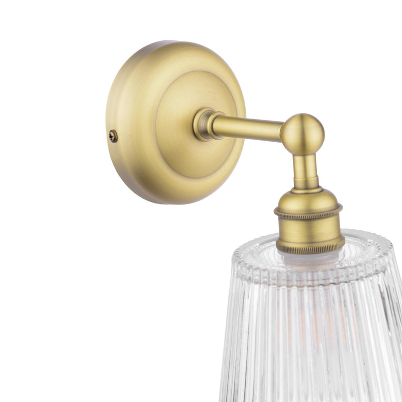 Laura Ashley Callaghan Bathroom Wall Light Matt Antique Brass and Ribbed Glass IP44 • LA3756600-Q
