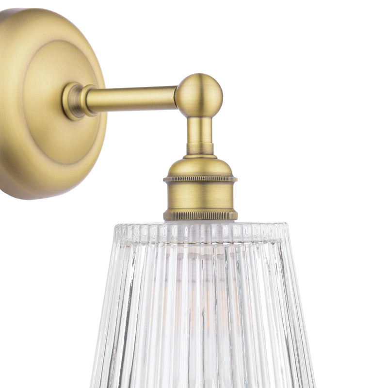 Laura Ashley Callaghan Bathroom Wall Light Matt Antique Brass and Ribbed Glass IP44 • LA3756600-Q