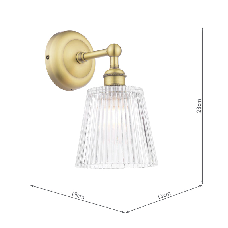 Laura Ashley Callaghan Bathroom Wall Light Matt Antique Brass and Ribbed Glass IP44 • LA3756600-Q