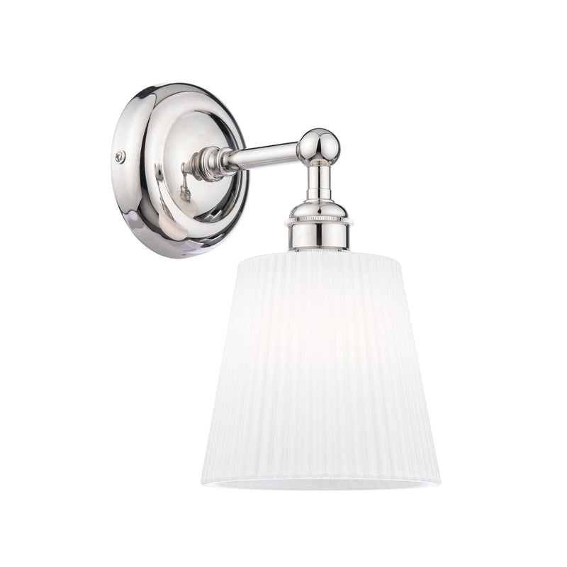 Laura Ashley Callaghan Bathroom Wall Light Polished Nickel and White Ribbed Glass IP44 • LA3756601-Q