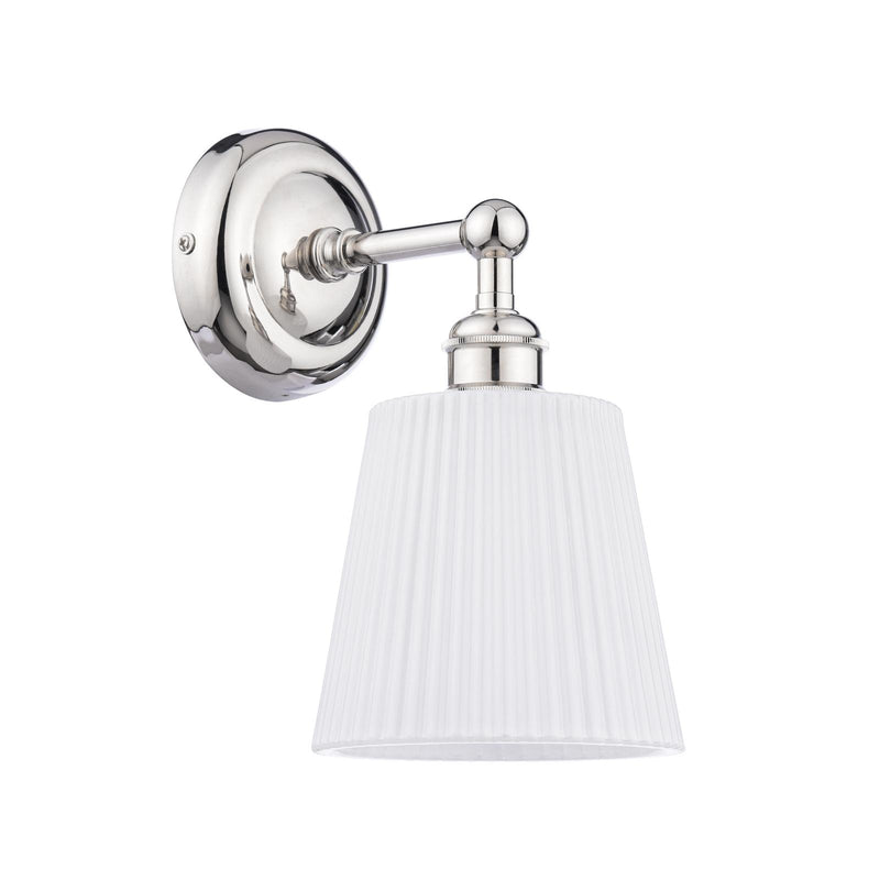 Laura Ashley Callaghan Bathroom Wall Light Polished Nickel and White Ribbed Glass IP44 • LA3756601-Q