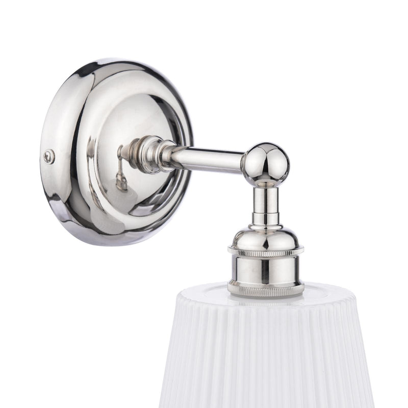 Laura Ashley Callaghan Bathroom Wall Light Polished Nickel and White Ribbed Glass IP44 • LA3756601-Q