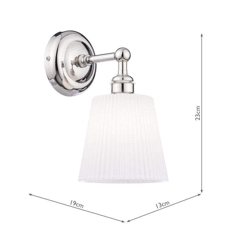 Laura Ashley Callaghan Bathroom Wall Light Polished Nickel and White Ribbed Glass IP44 • LA3756601-Q