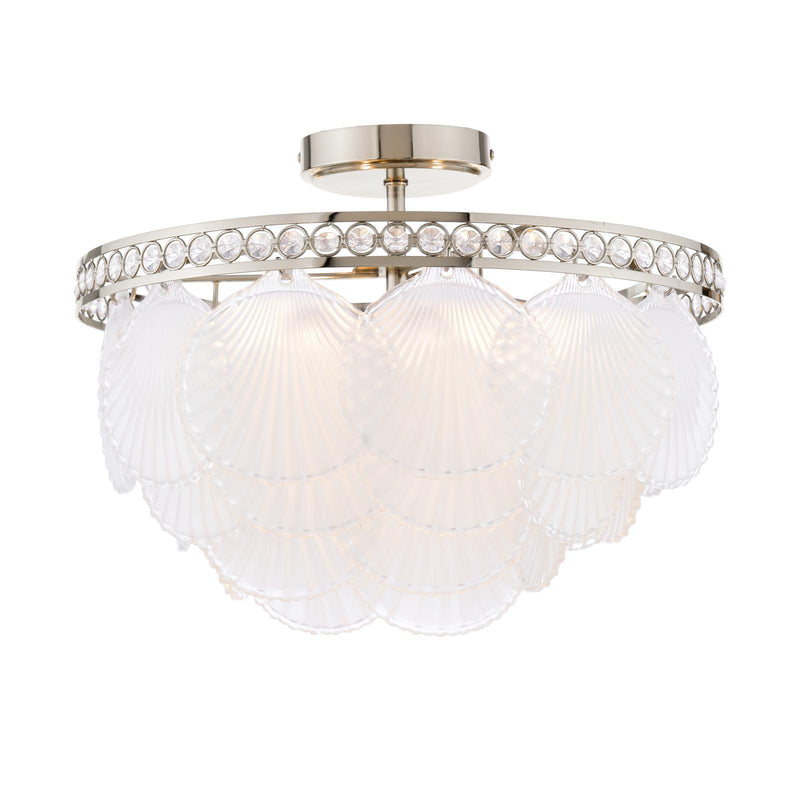 Laura Ashley Caverton 4 Light Semi-Flush Polished Nickel and White Glass • LA3756609-Q