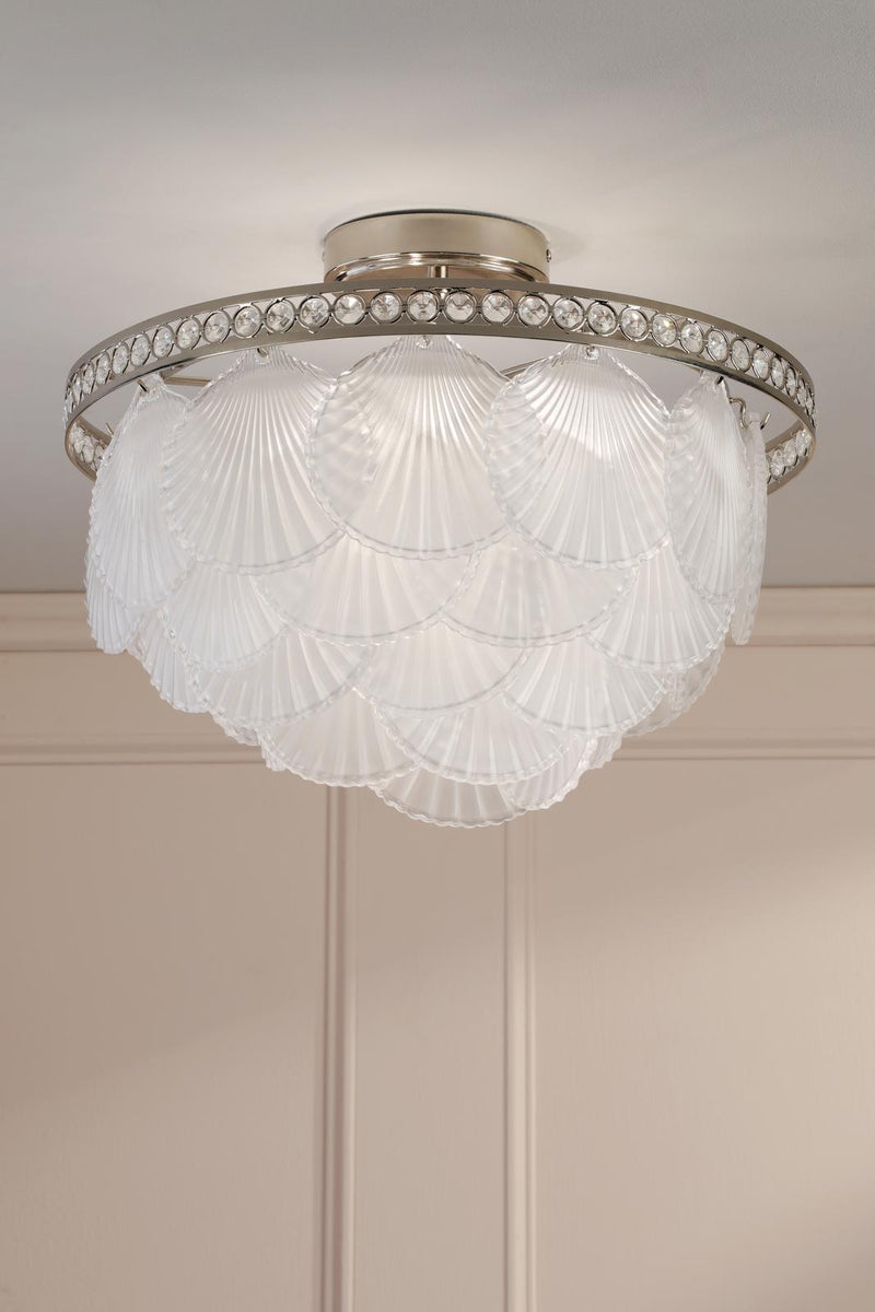 Laura Ashley Caverton 4 Light Semi-Flush Polished Nickel and White Glass • LA3756609-Q