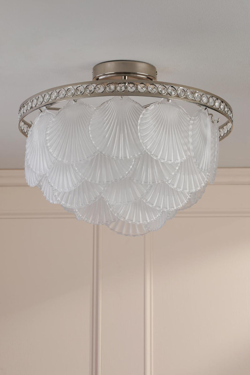 Laura Ashley Caverton 4 Light Semi-Flush Polished Nickel and White Glass • LA3756609-Q
